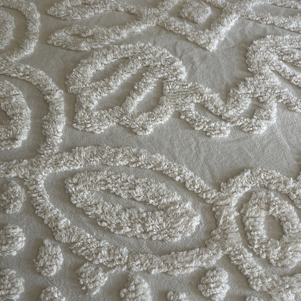 Vintage Chenille 100% Cotton King Sz Cream Fringed Bedspread/Pillow Shams - Picture 6 of 10